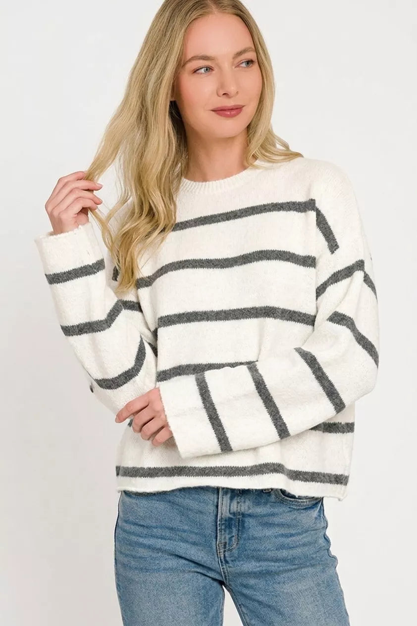 Zenana Wool Blend Striped Sweater