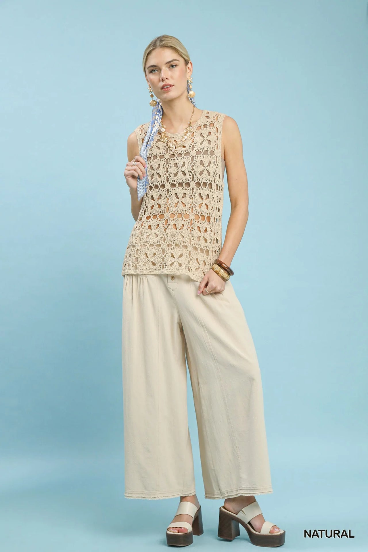 Umgee Crochet Flower Motif Sleeveless Tank Top