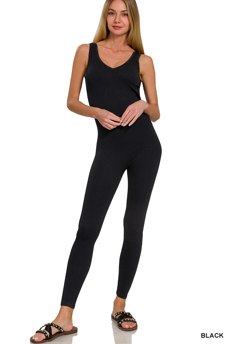 Zenana Ribbed Bra Padded Sports Seamless Bodysuit
