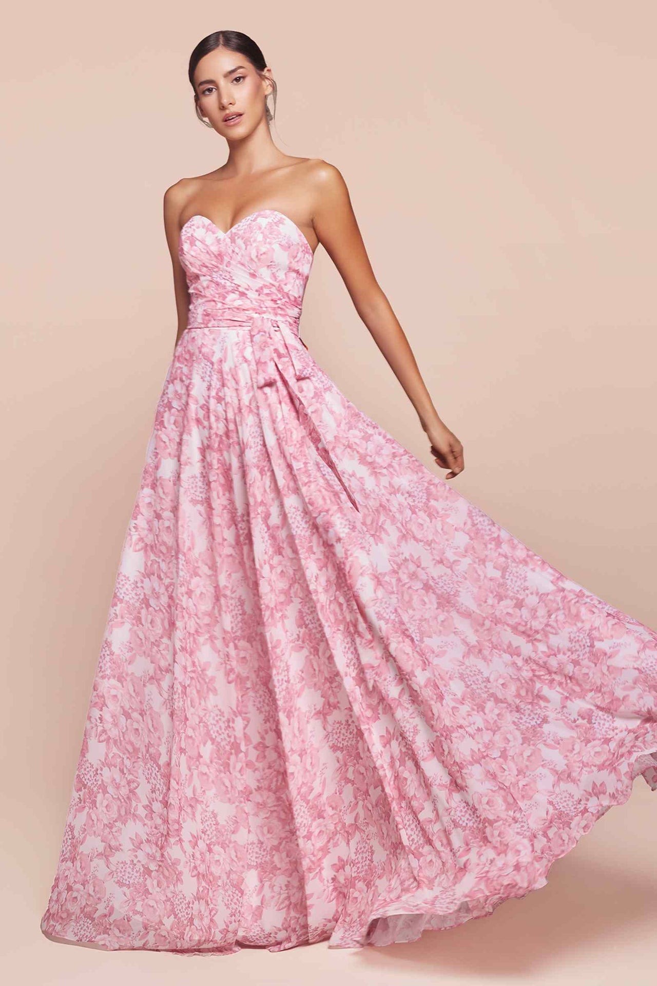 Ladivine 7443 Dress Strapless A-Line Floral Satin Dress