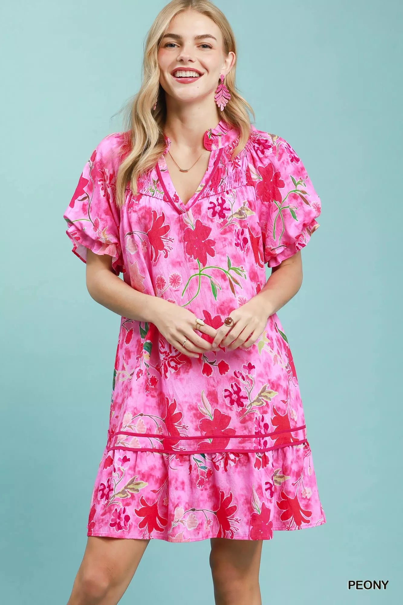 Umgee Floral Ruffle Hem Mini Dress