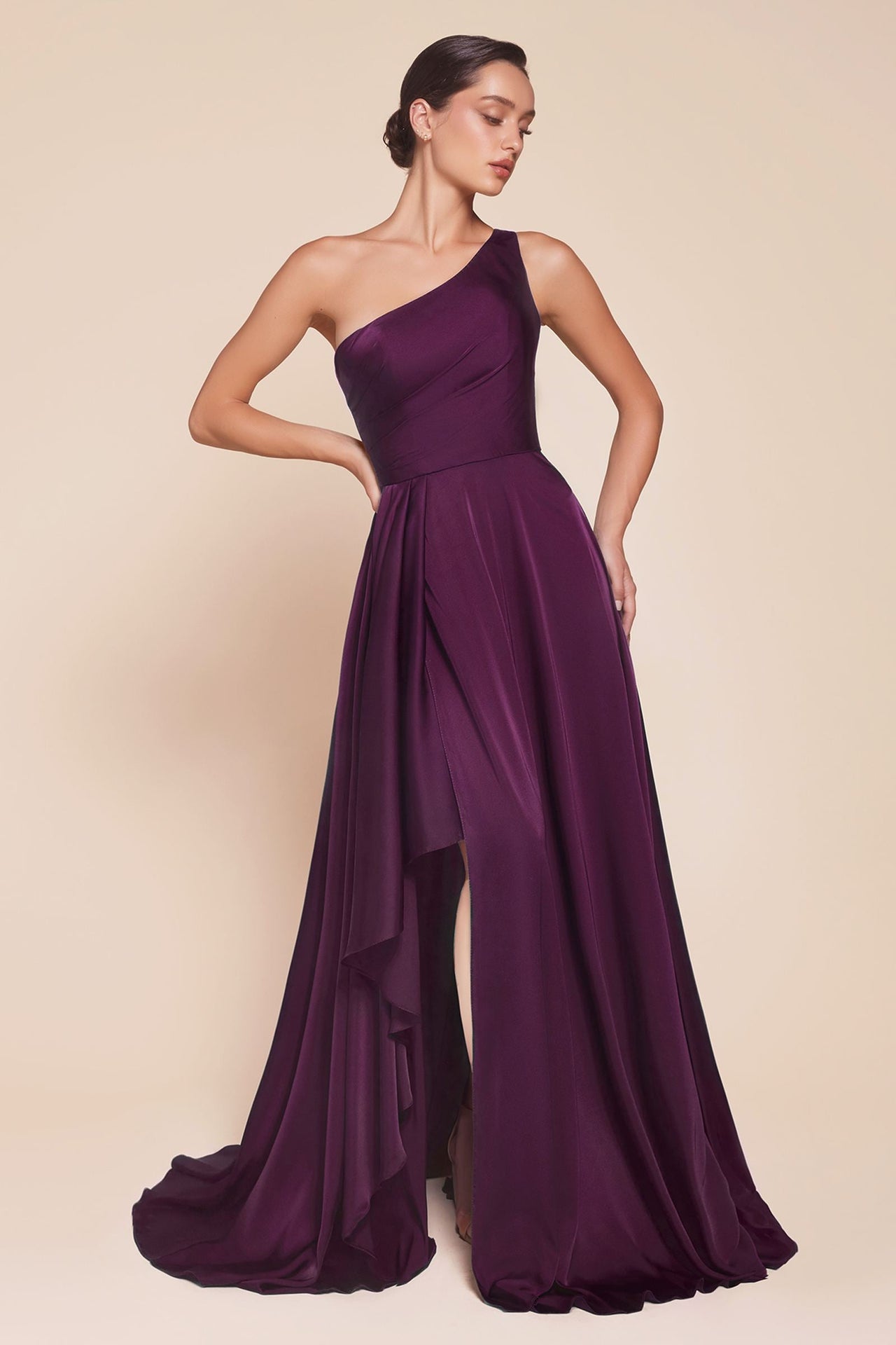 Ladivine 7450 Dress One Shoulder Satin A-Line Gown