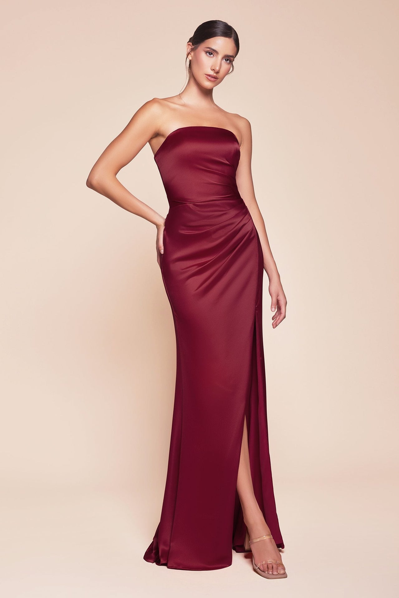 Ladivine 7451 Dress Strapless Satin Gown with Sash
