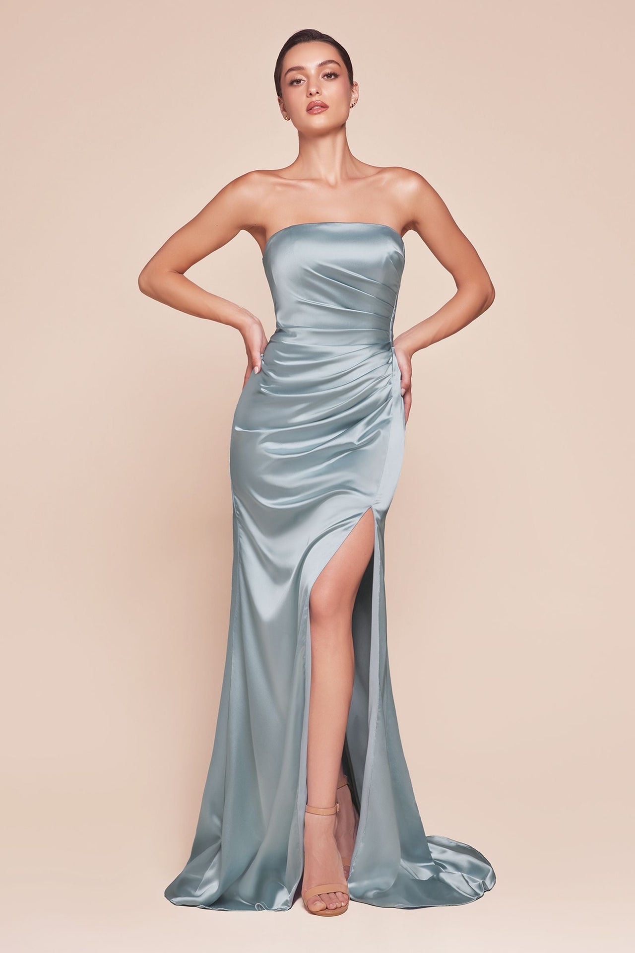 Ladivine 7451 Dress Strapless Satin Gown with Sash