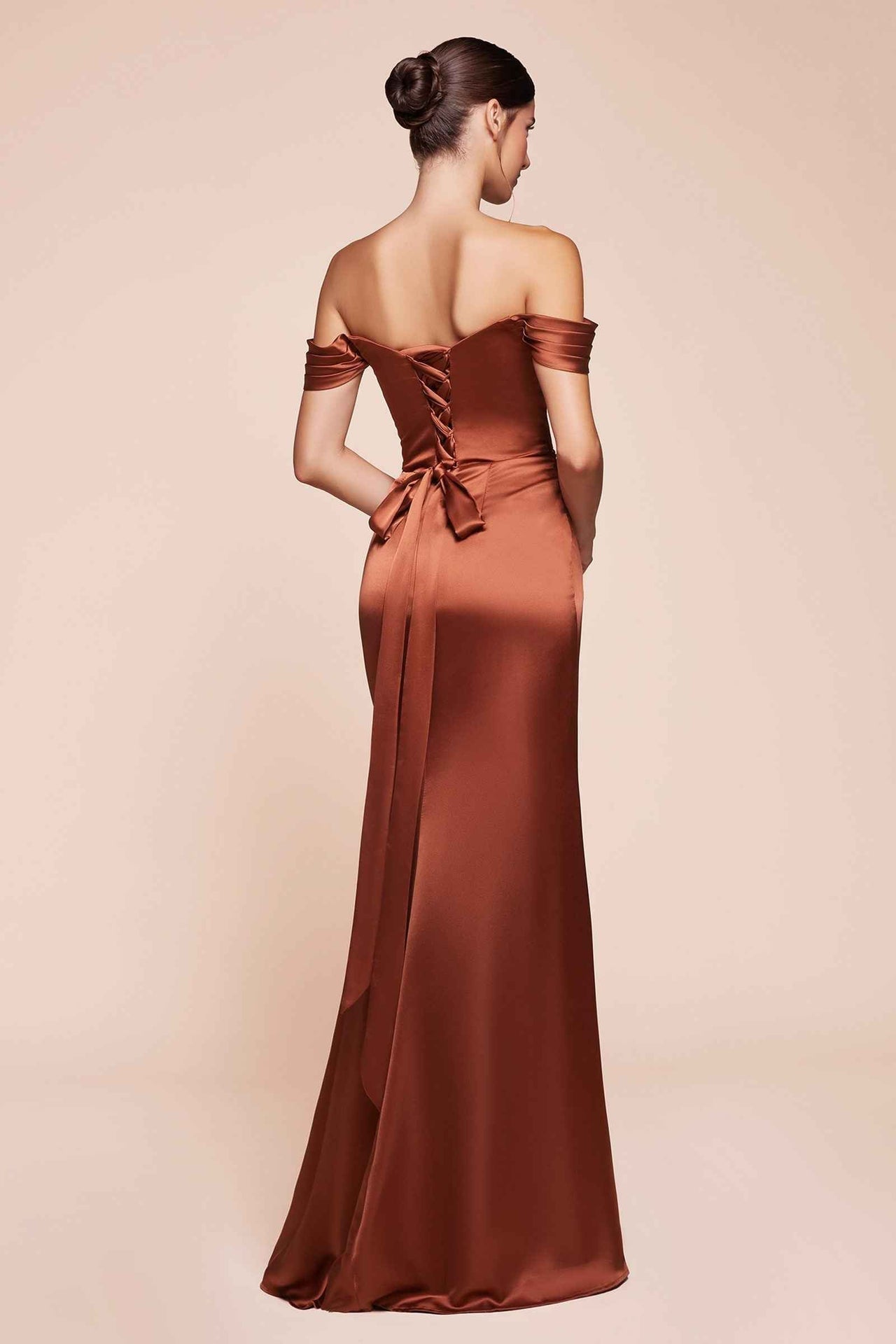 Ladivine 7452 Dress Off the Shoulder Lace Up Corset Satin Gown