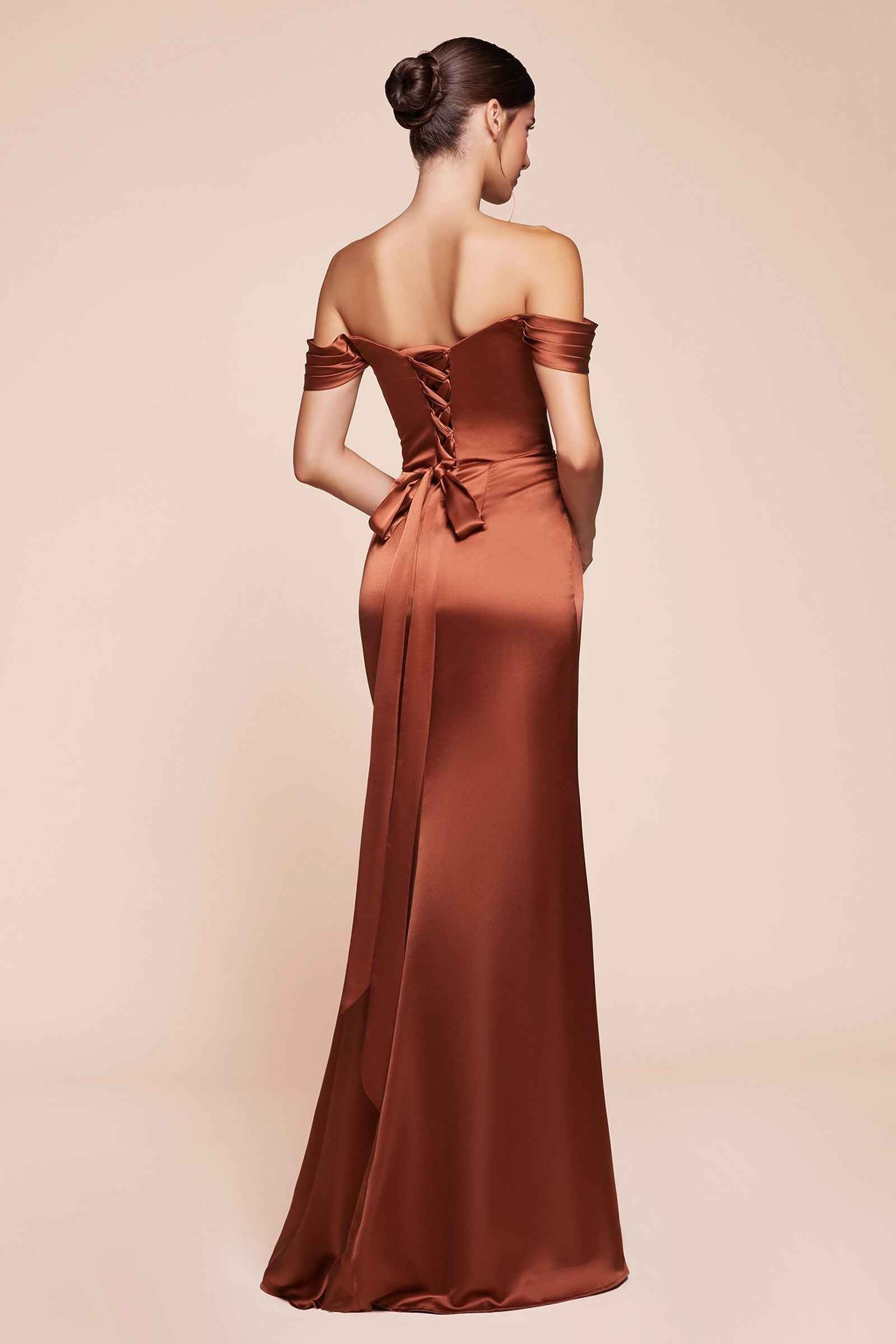 CLEARANCE - Ladivine 7452 Dress Off the Shoulder Sage Green Satin Gown (Size 10)