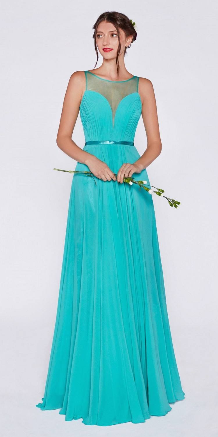Cinderella Divine 7458 Illusion Sweetheart Long Chiffon Dress