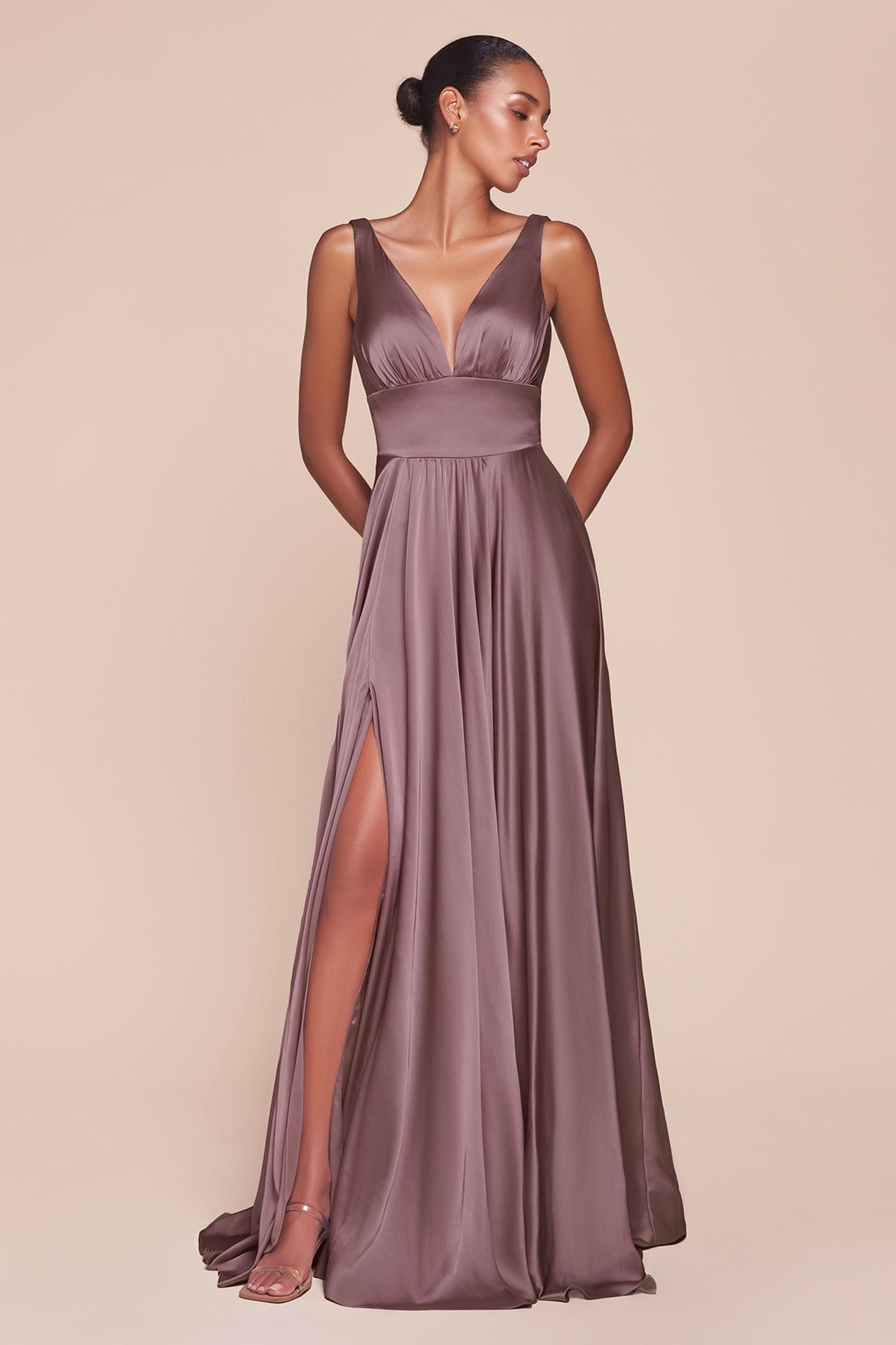 Ladivine 7469 Long Formal Evening Satin Dress with Slit
