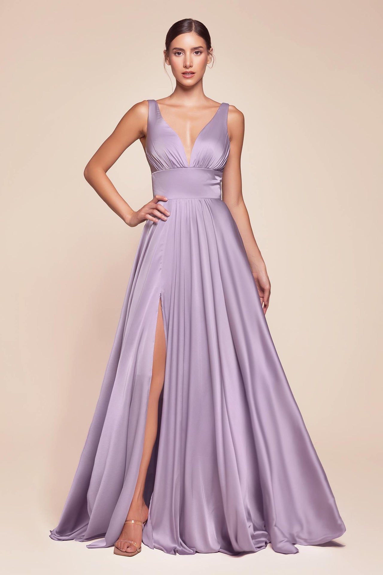 Ladivine 7469 Long Formal Evening Satin Dress with Slit