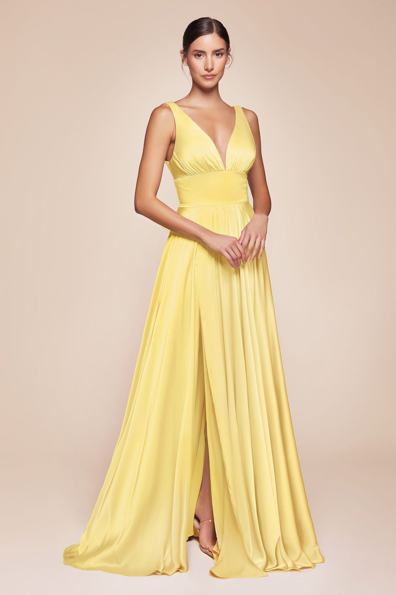 Ladivine 7469 Long Formal Evening Satin Dress with Slit