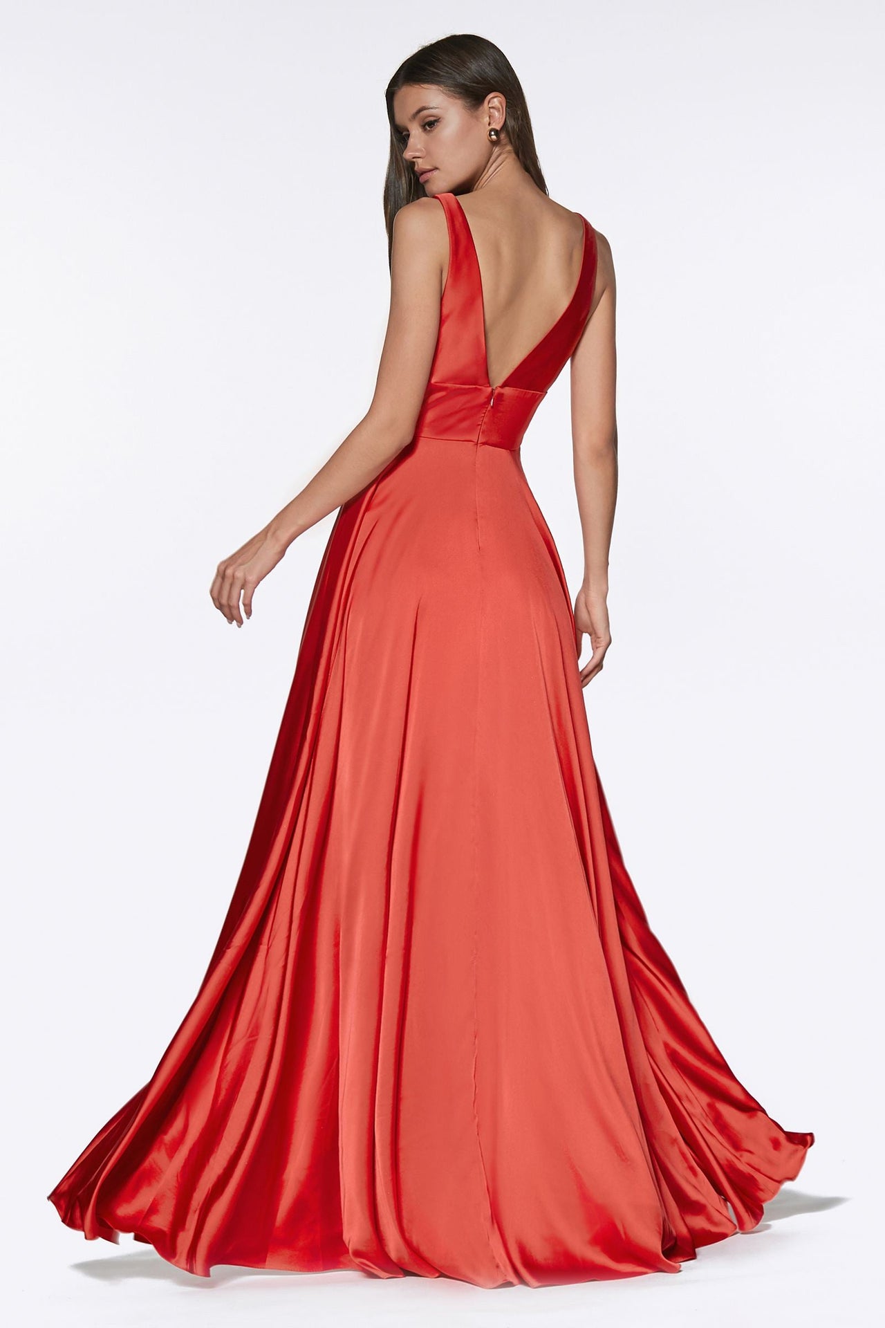 Cinderella Divine 7469 Floor Length Satin Formal V-Neckline Dress