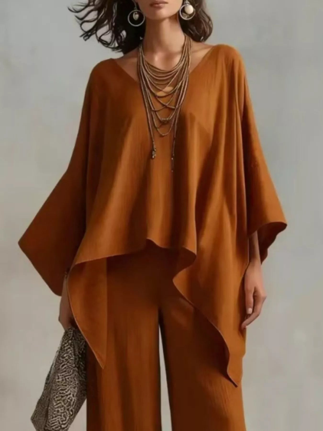 Full Size V-Neck Top and Pants Set Plus Size