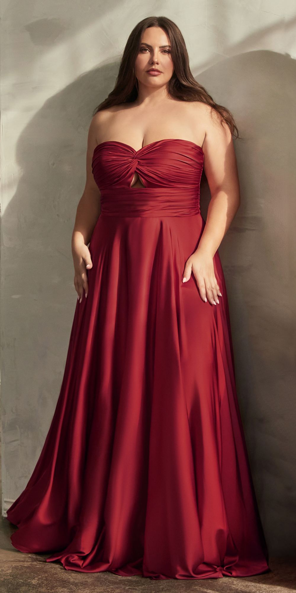 Ladivine 7496 Floor Length A-Line Luxurious Satin Strapless Keyhole Dress