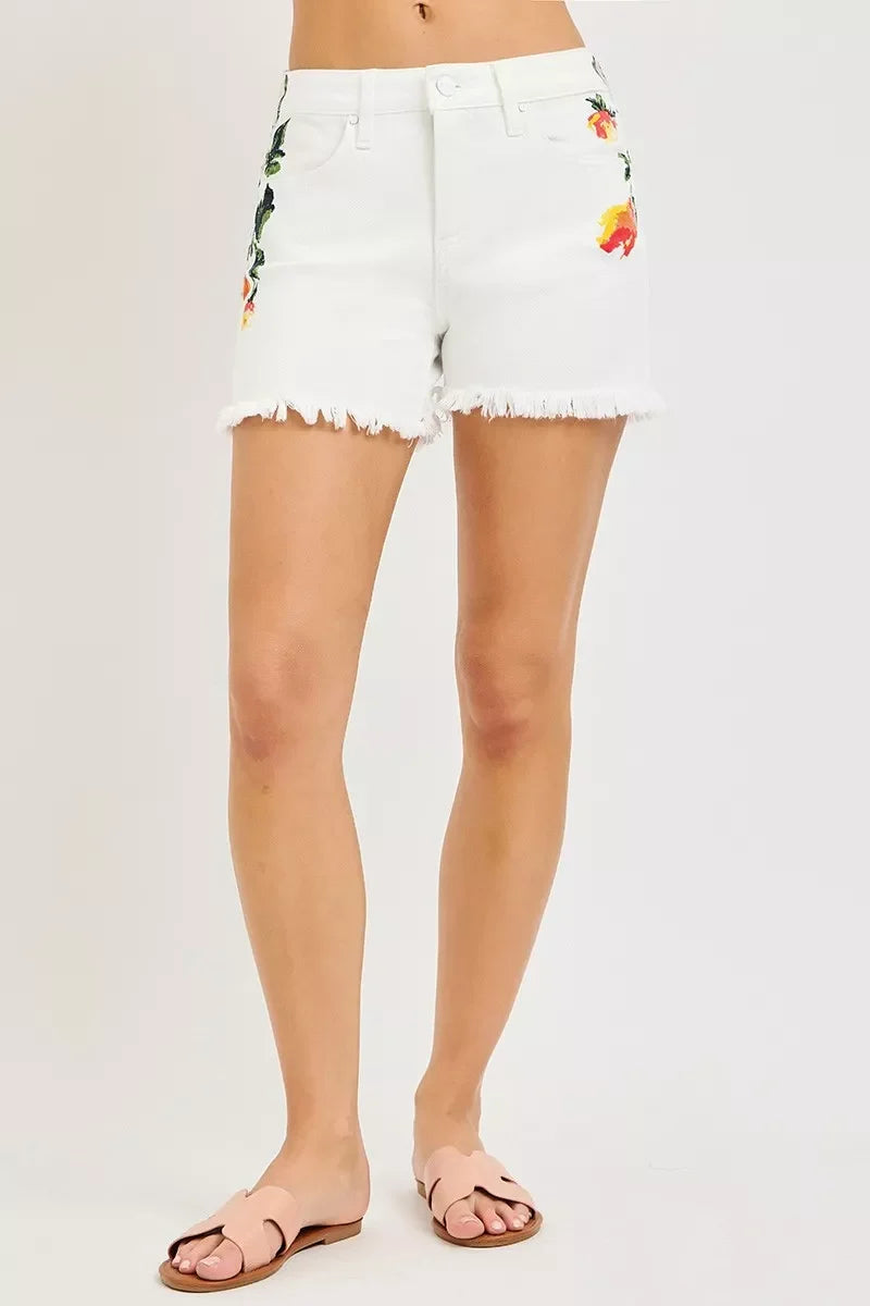 RISEN Tummy Control High Rise Flower Printed Shorts