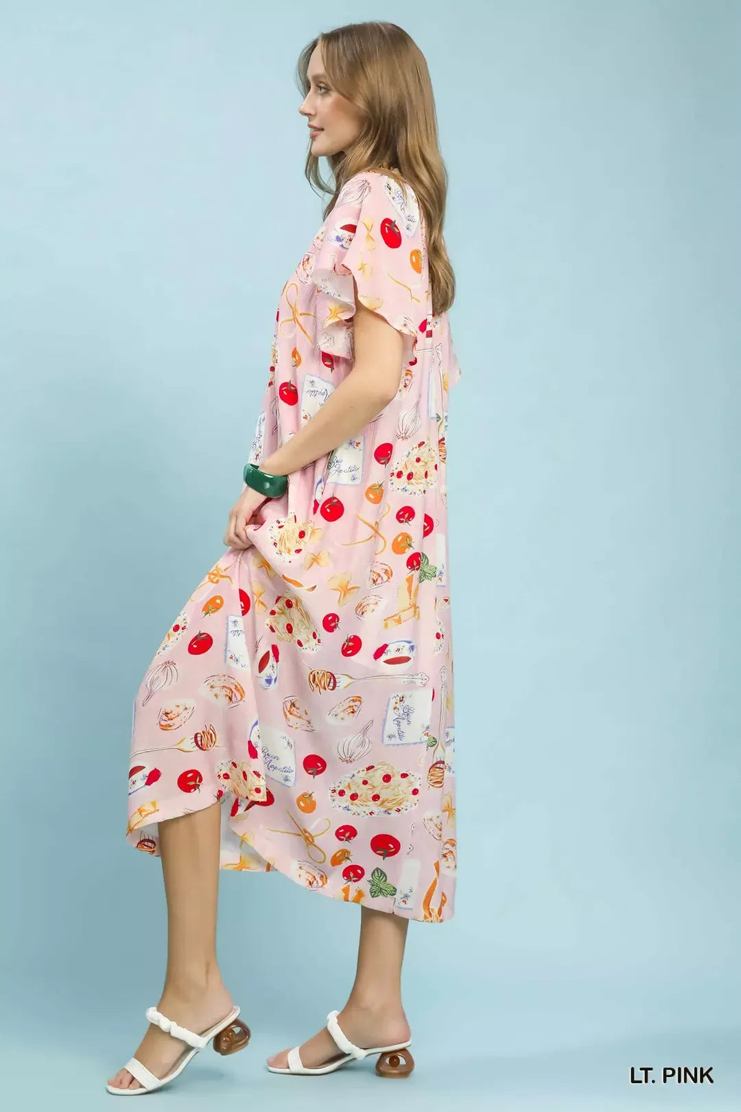 Umgee Abstract Print Flutter Sleeve Midi Dress