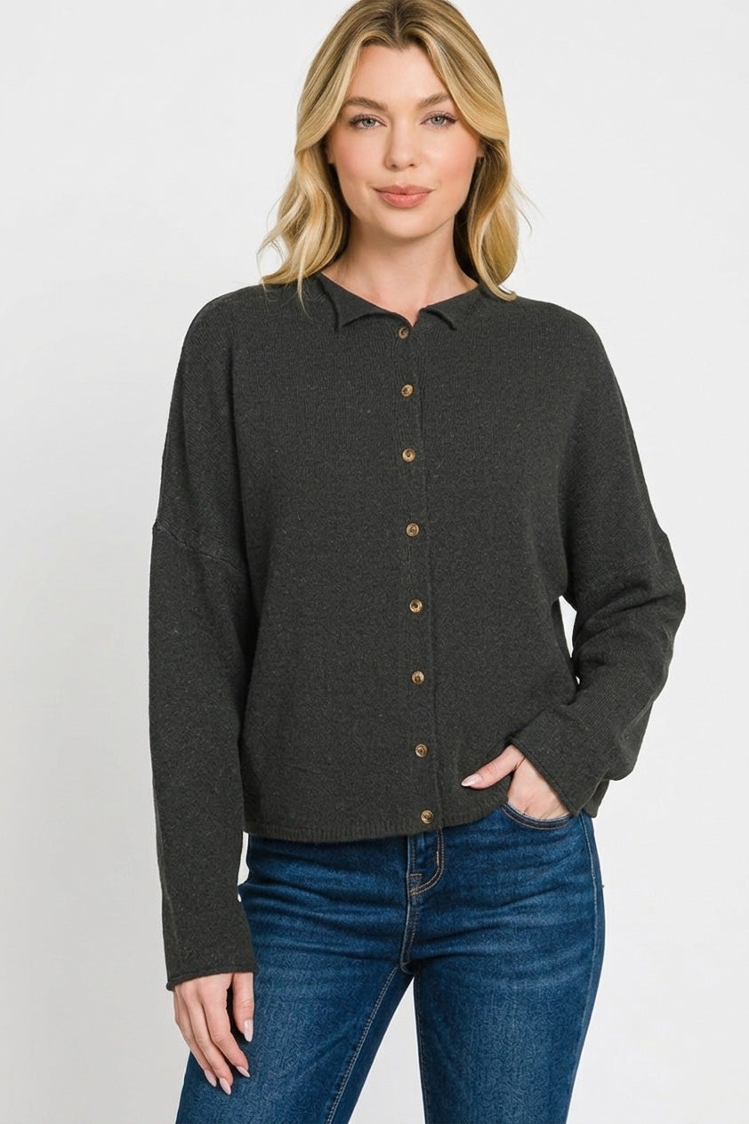 Zenana Collared Button Down Cardigan Sweater