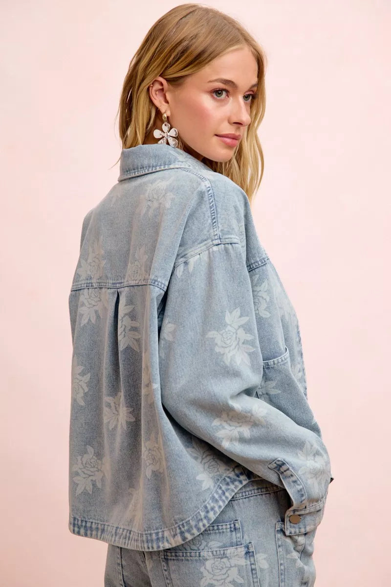 BiBi Printed Washed Denim Jacket With Pocket