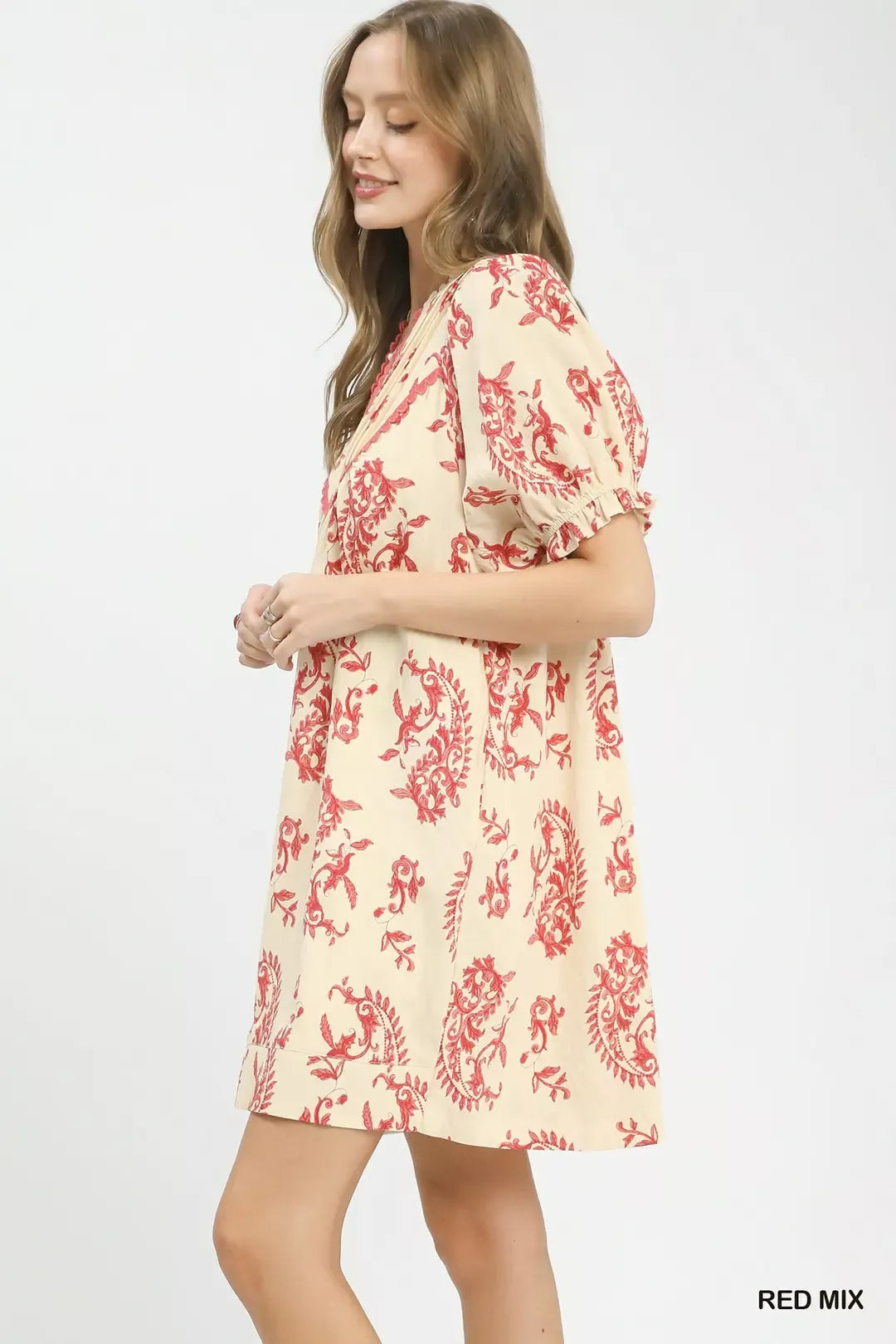 Umgee Mix Paisley Scallop Trim Dress