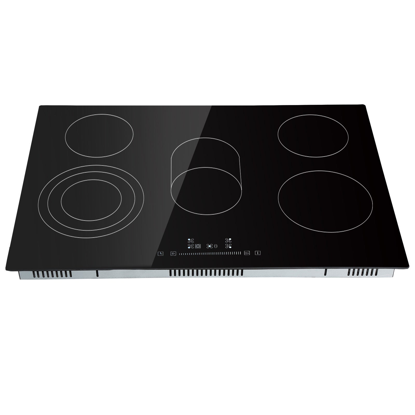 Built in Electric Stove Top, 30.3 x 20.5 inch 5 Burners, 240V Glass Radiant Cooktop with Sensor Touch Control, Timer & Child Lock Included, 9 Power Levels for Simmer Steam Slow Cook Fry