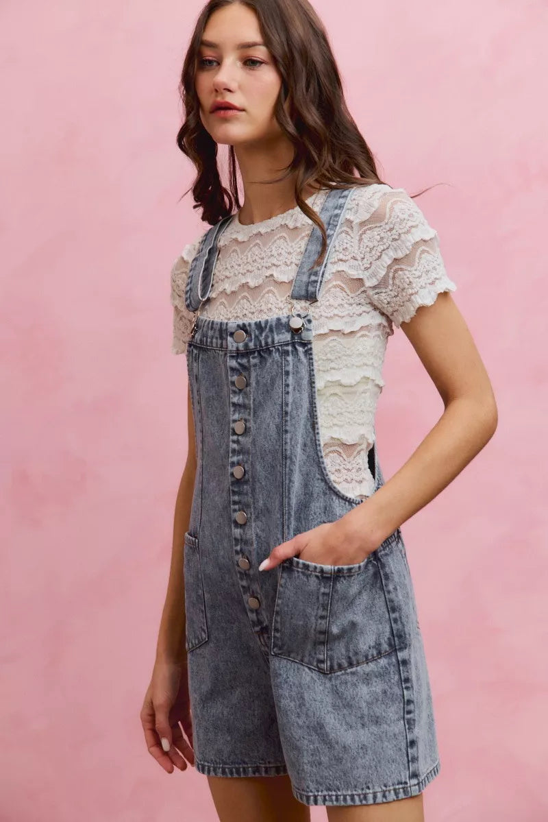 SO ME Denim Washed On Front With Adjustable Strap Romper
