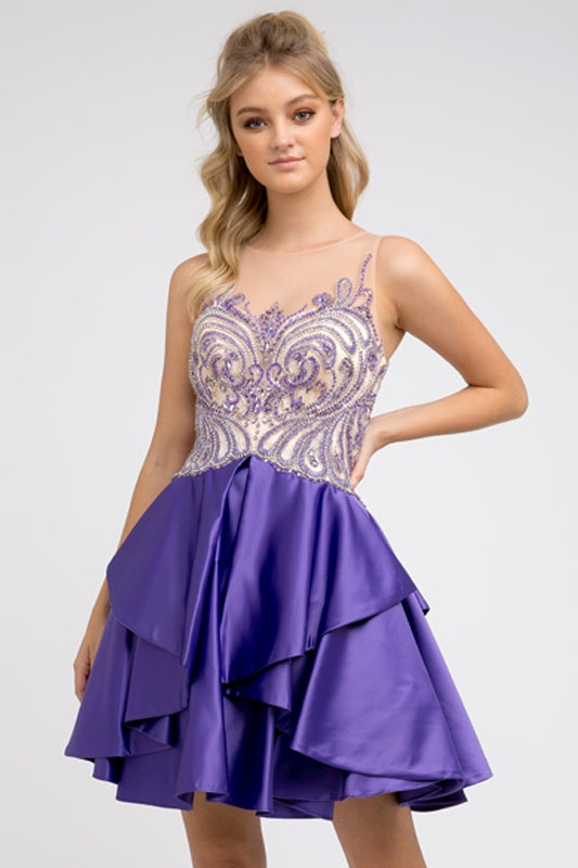 Juliet 760 Embellished Bodice Layered Skirt Short Dress