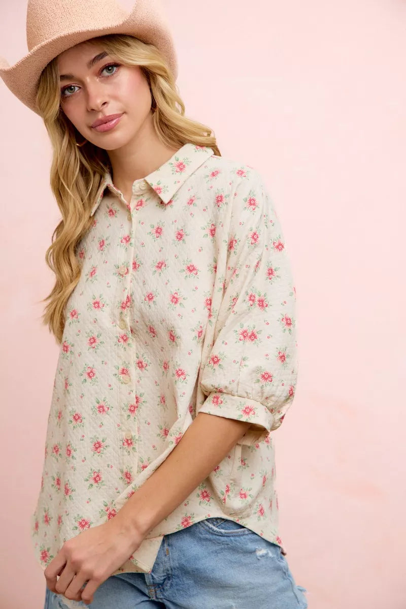 BiBi Flower Printed Short Dolman Blouse Top