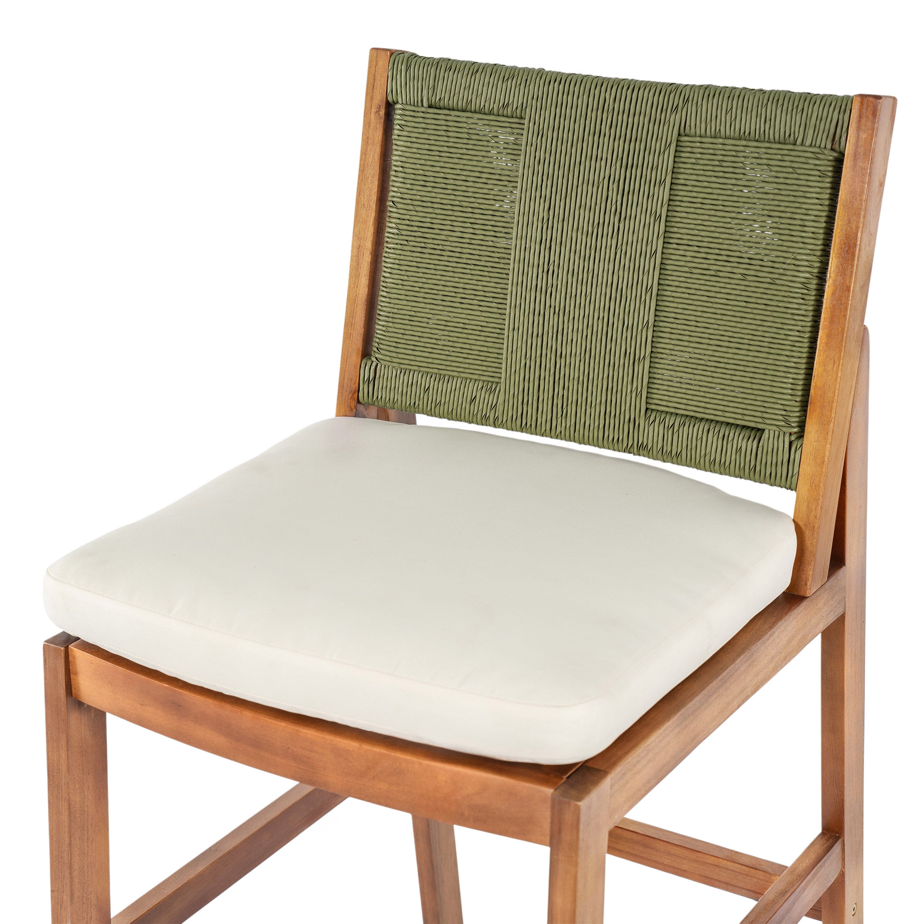 4 Pieces Arly Green Outdoor Bar Stool Solid Acacia Wood and Woven Wicker