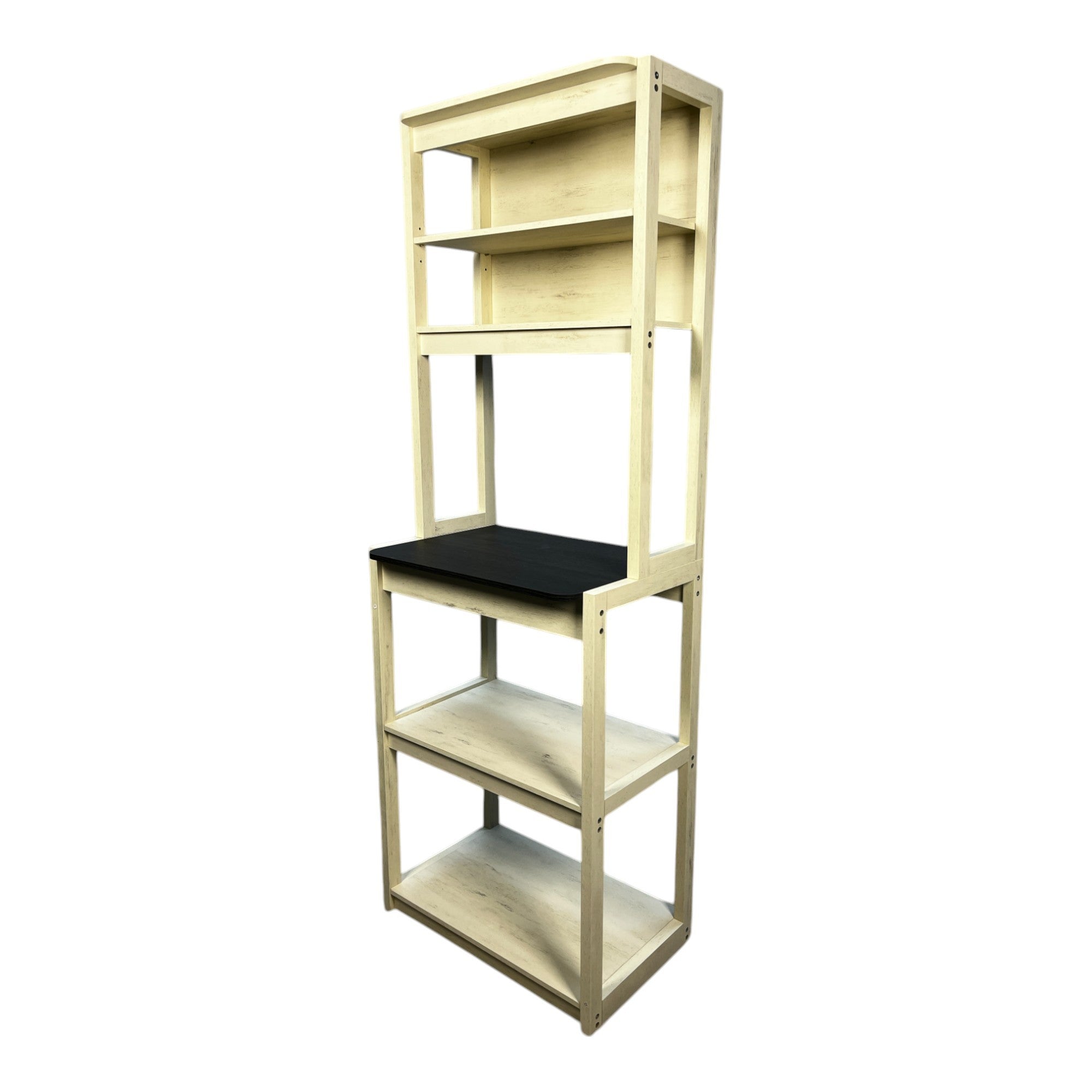 23.62' White and Black color Bakers Rack for Kitchen with Storage, Coffee Bar, 5-Tier Kitchen Shelves, Microwave Stand