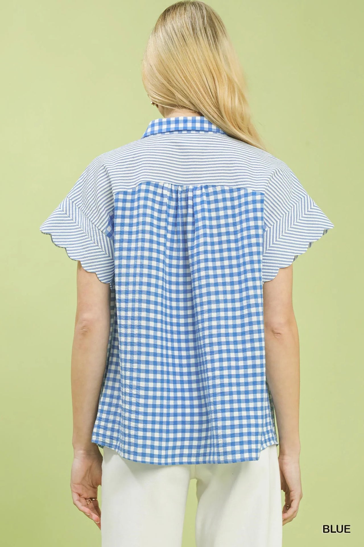 Umgee Mixed Gingham Short Sleeve Shirt