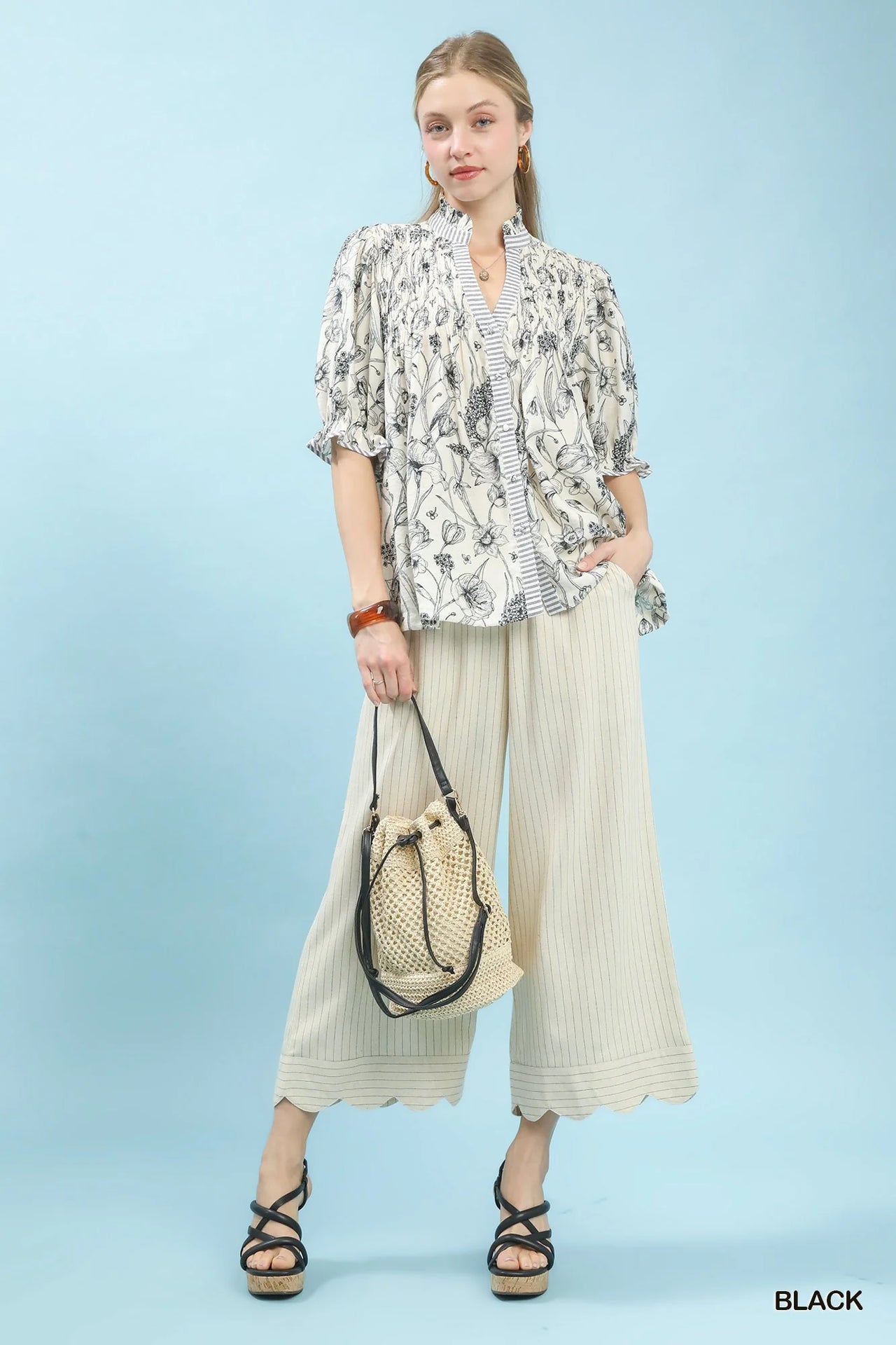 Umgee Mixed Print Button Front Top
