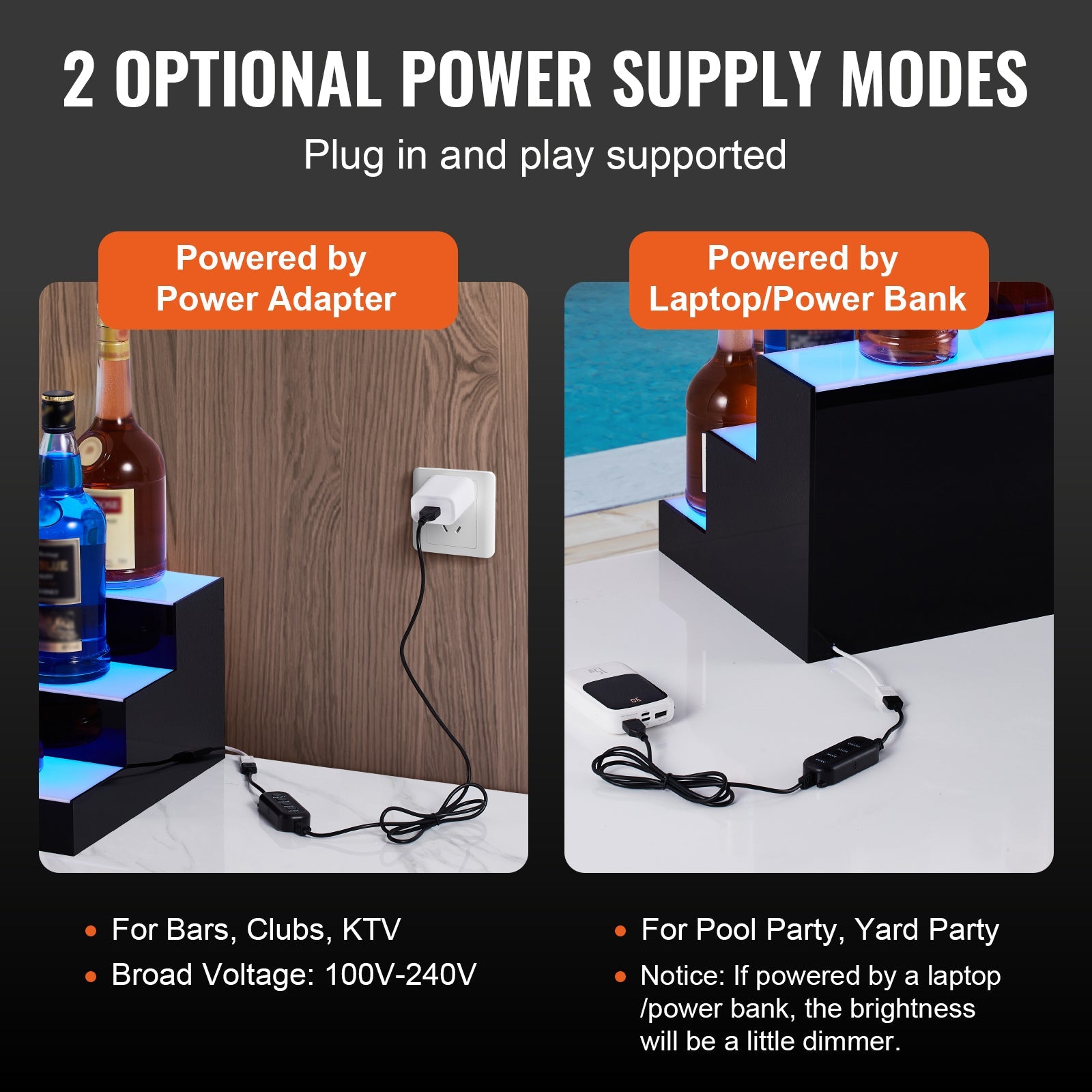 LED Lighted Liquor Bottle Display Bar Shelf RF & App Control 48' 3-Step