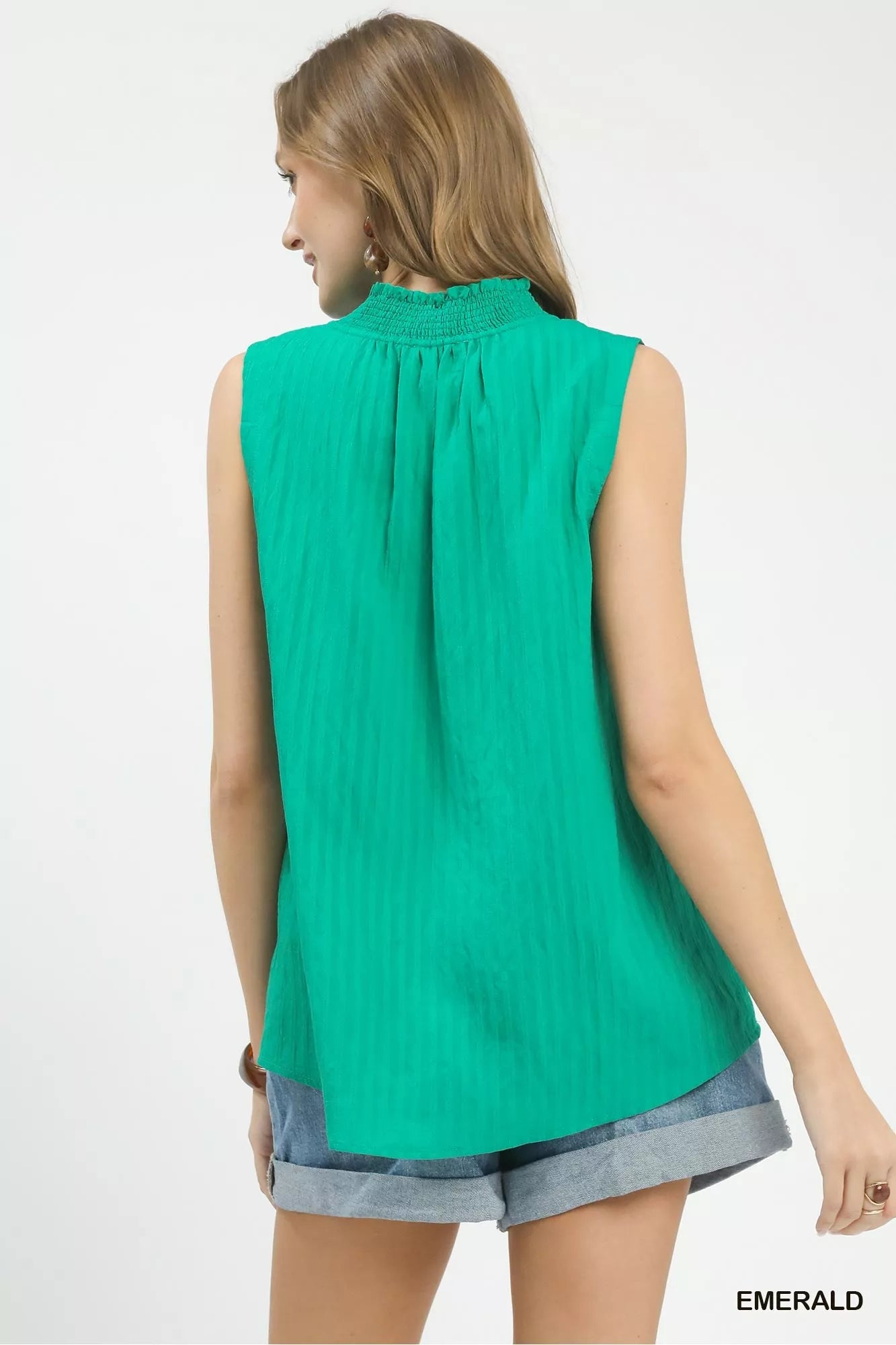 Umgee Sleeveless Textured Notch Neck Top
