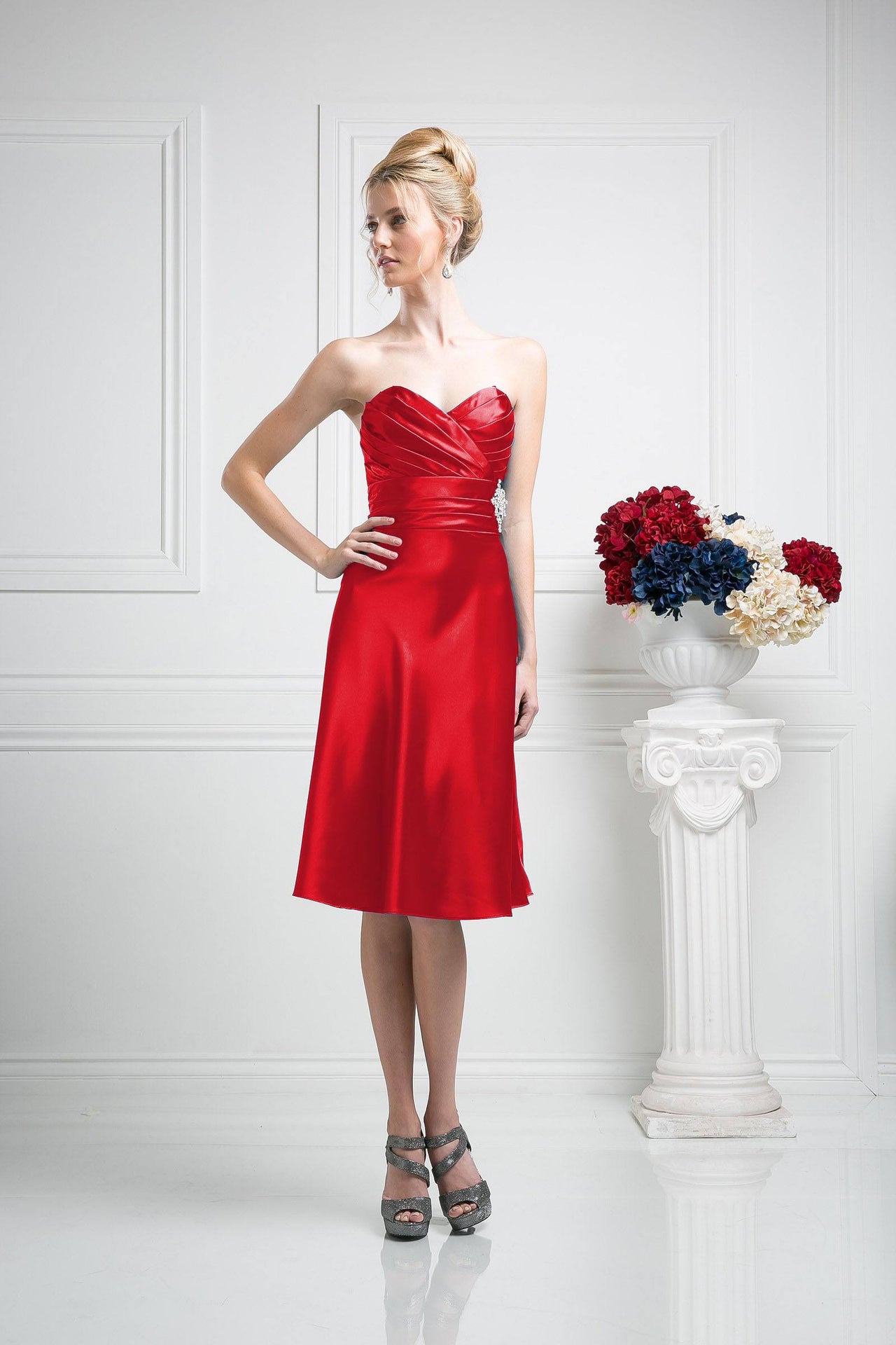 CLEARANCE - Cinderella Divine 7703 Strapless Satin Knee Length Dress (Size 3XL)