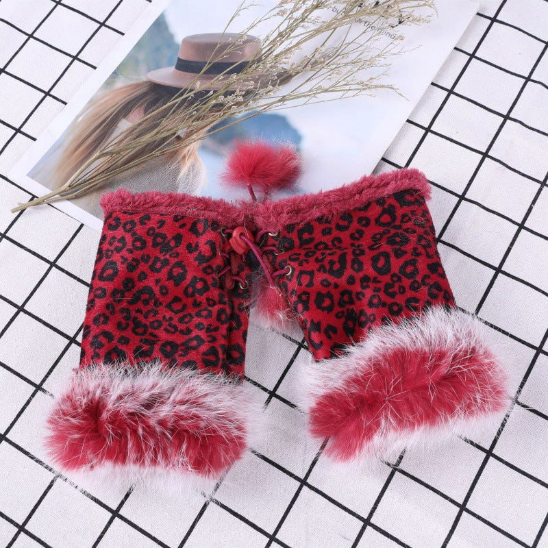Suede Rabbit Hair Half Finger Gloves