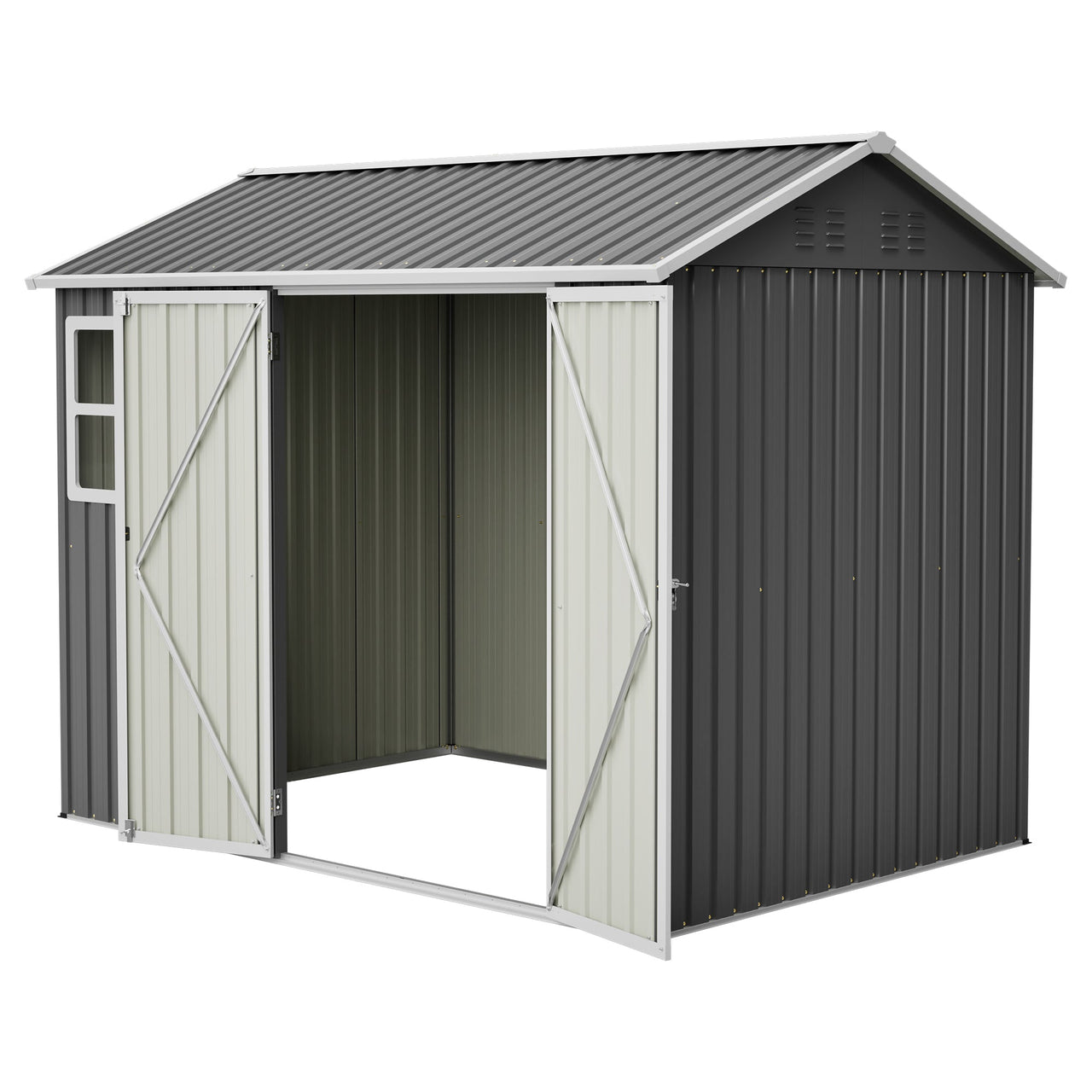 8'x6' Large Steel Storage Shed with Window, Lockable Doors & Sloped Roof, Heavy Duty Outdoor Tool Shed for Garden, Patio, Backyard, Lawn - Dark Gray