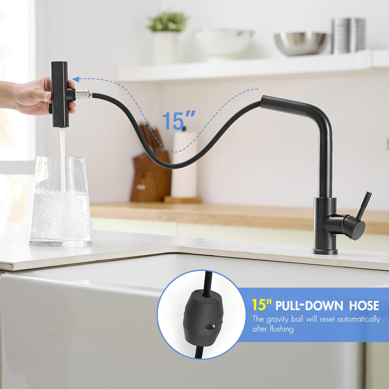 360° Rotation Pull-Down Kitchen Faucet with 3 Spray Modes - Oil Rubbed Bronze /Stainless Steel High-Arc Sink Faucet