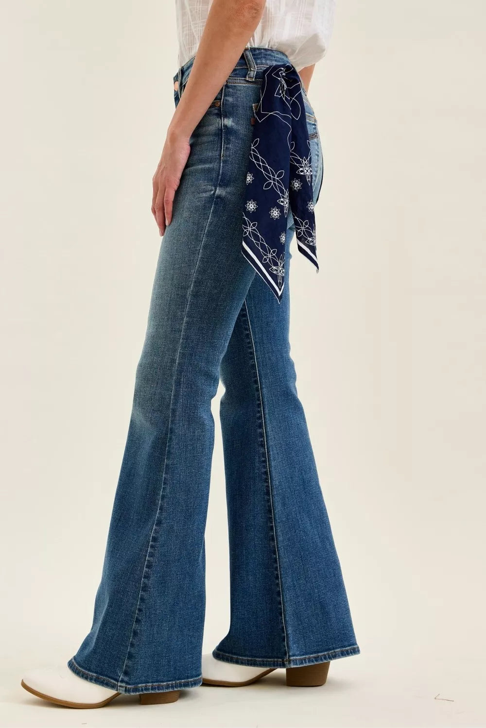 Judy Blue Mid Rise Jaqueline Flare with Triple Needle Back Pkts and Bandana Loop