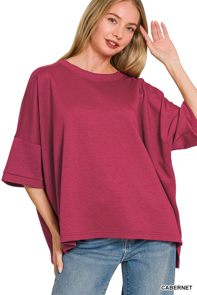 Zenana Full Size Scuba Round Neck Top With Side Slits Plus Size