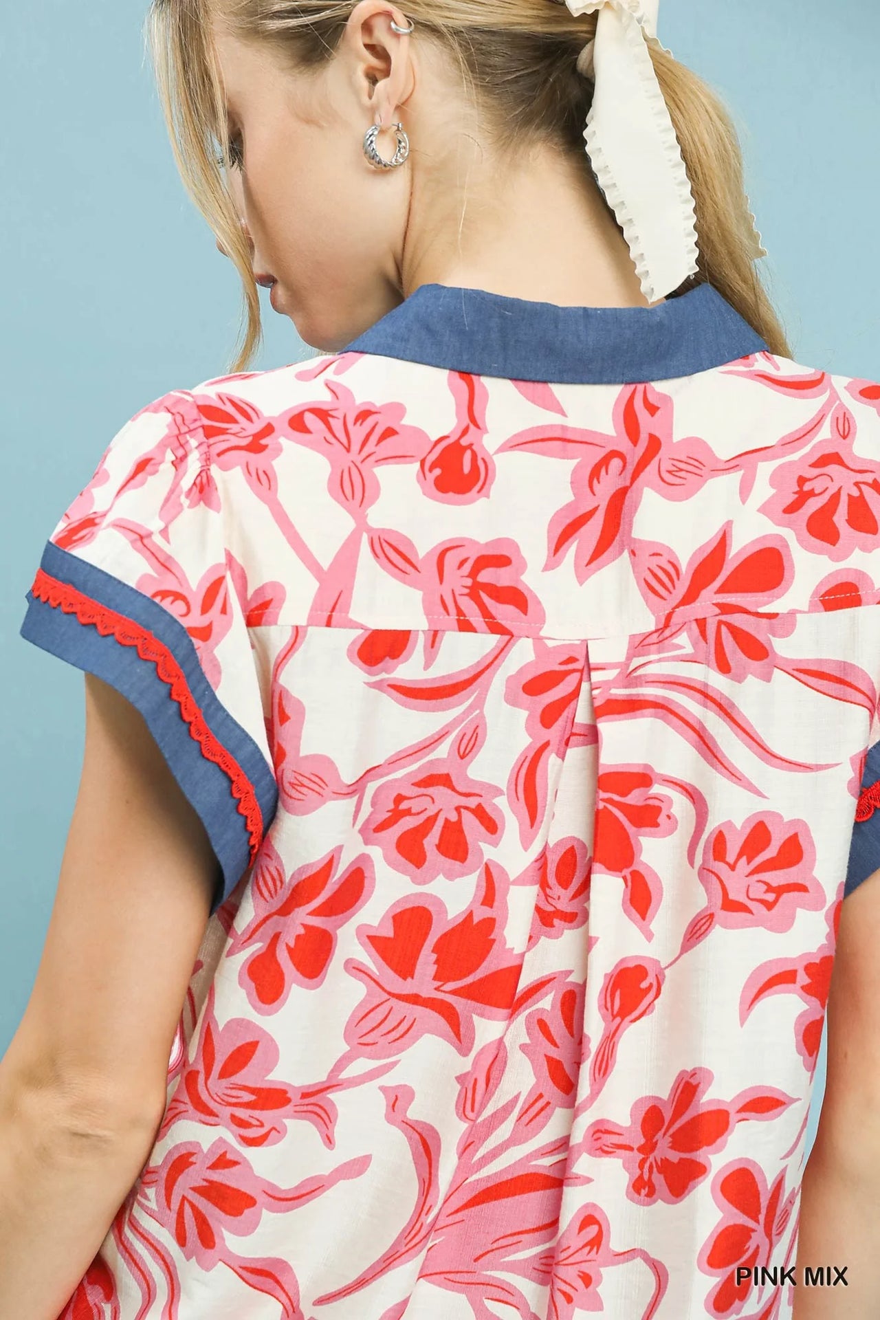 Umgee Floral Split Neck Top