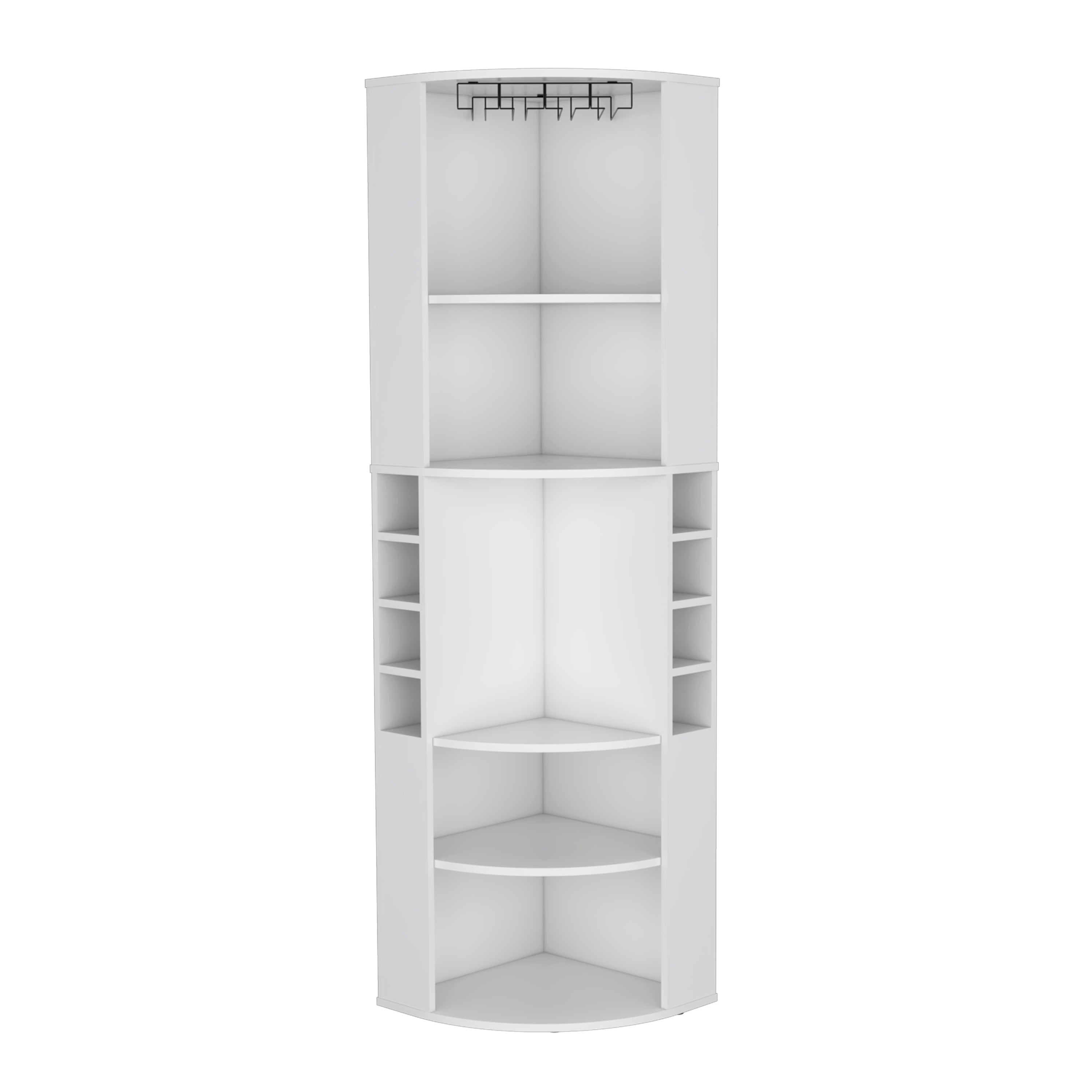Oban Corner Bar Cabinet with Five Shelves , Eight Bottle Cubbies and Steamware White