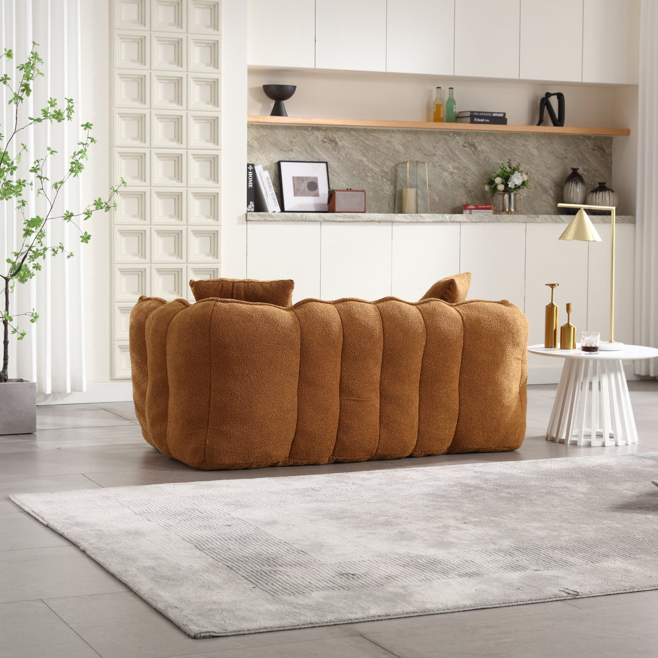 Cozy Beanbag Chair with High Resilience Foam Core for Two - Yellow Chenille, 66x35x25 inches