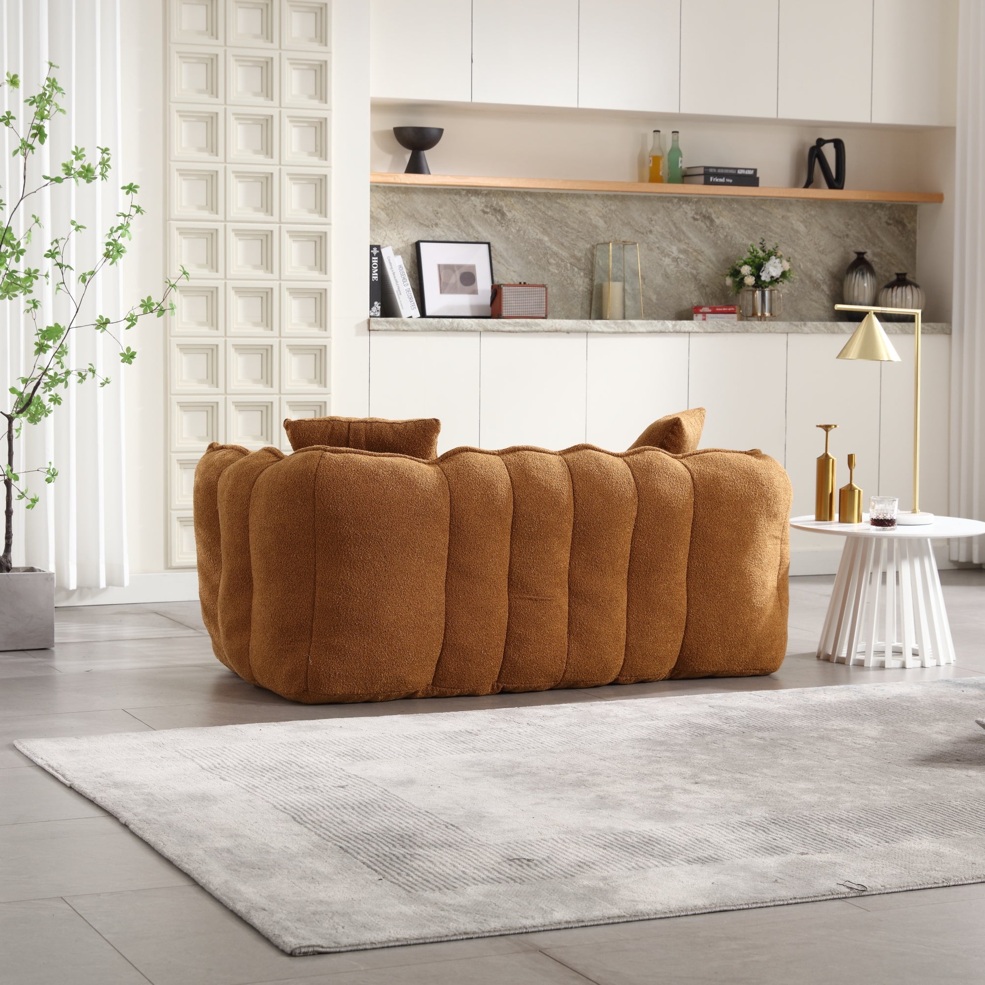 Cozy Beanbag Chair with High Resilience Foam Core for Two - Yellow Chenille, 66x35x25 inches