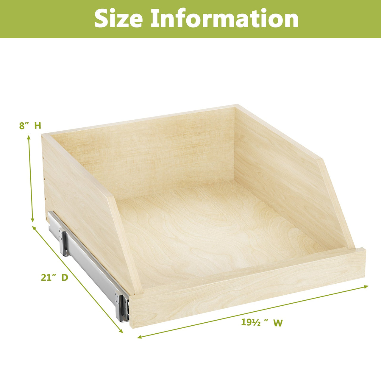 Pull Out Cabinet Organizer High Drawer 19½' W x 21' D Hard Close Wood Slide Out Shelves Cabinet Storage and Organizer with Full Extension Rail Slides Pull Out Drawer for Kitchens Cabinet Pantry