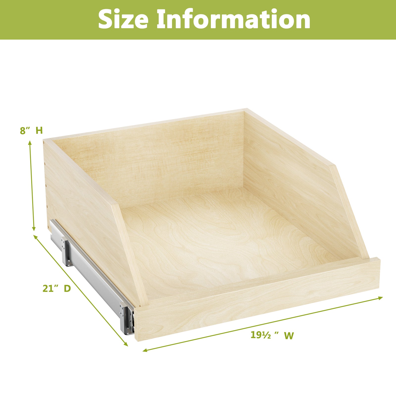 Pull Out Cabinet Organizer High Drawer 19½' W x 21' D Hard Close Wood Slide Out Shelves Cabinet Storage and Organizer with Full Extension Rail Slides Pull Out Drawer for Kitchens Cabinet Pantry