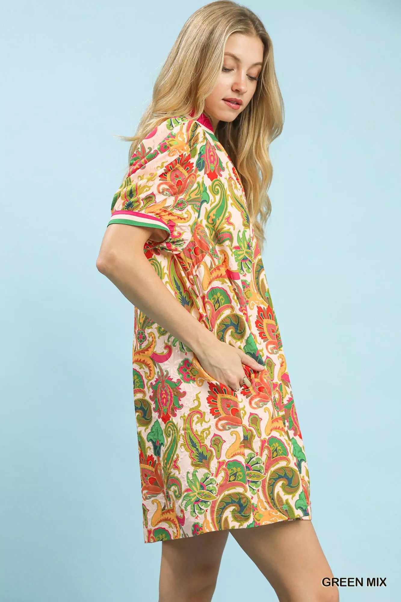 Umgee Jacquard Abstract Print Mini Dress