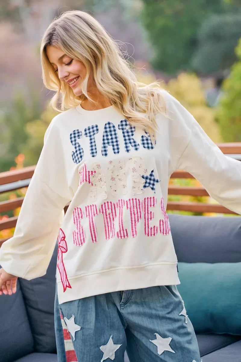 BiBi 4th Of July Stars And Stripes Patches Sweatshirt