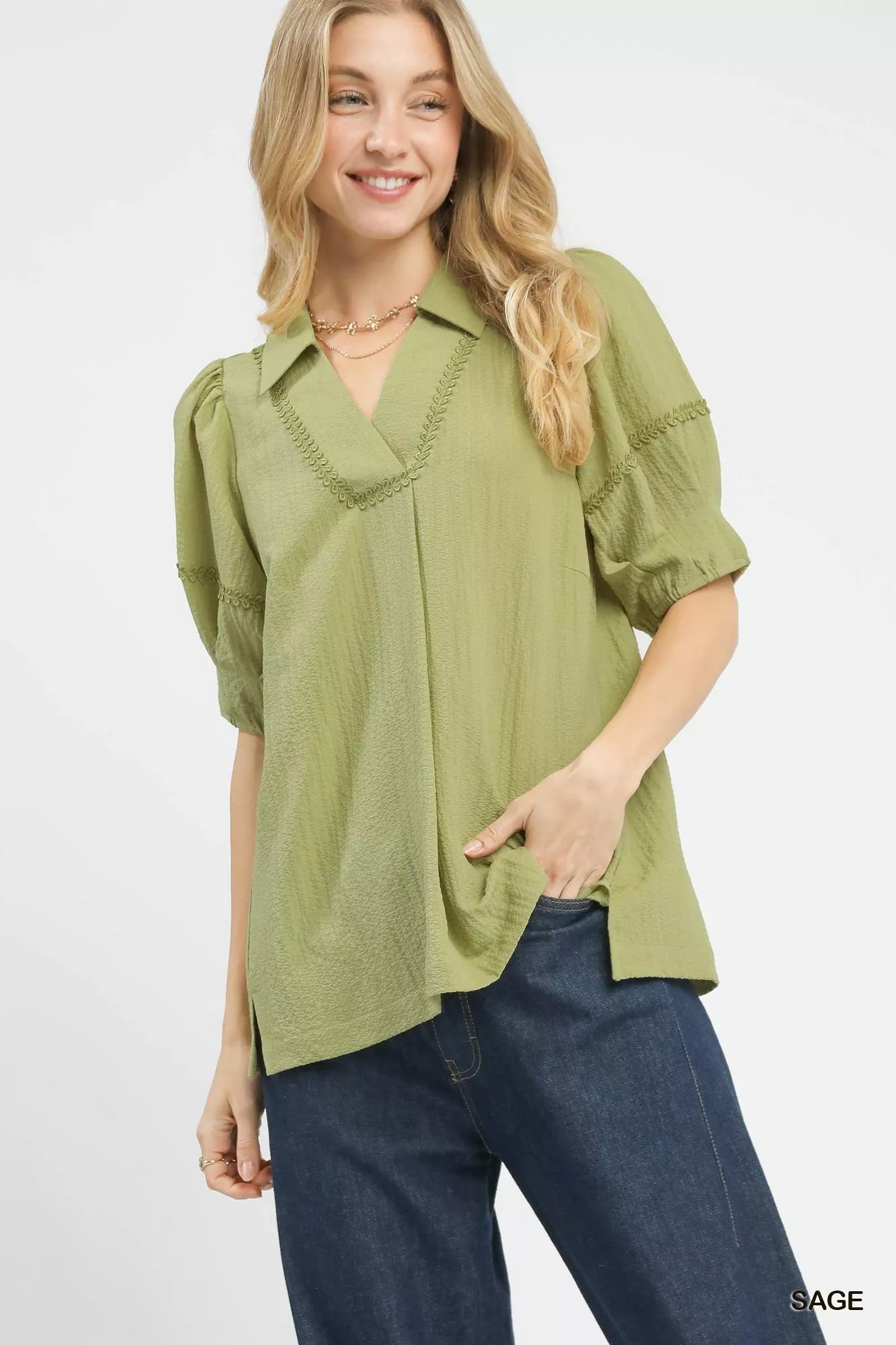 Umgee Textured Puff Sleeve Top