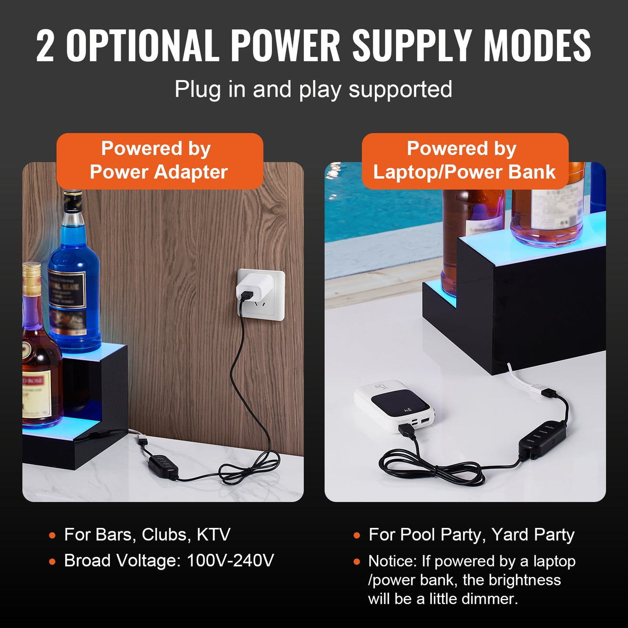 LED Lighted Liquor Bottle Display Bar Shelf RF & App Control 16' 2-Step