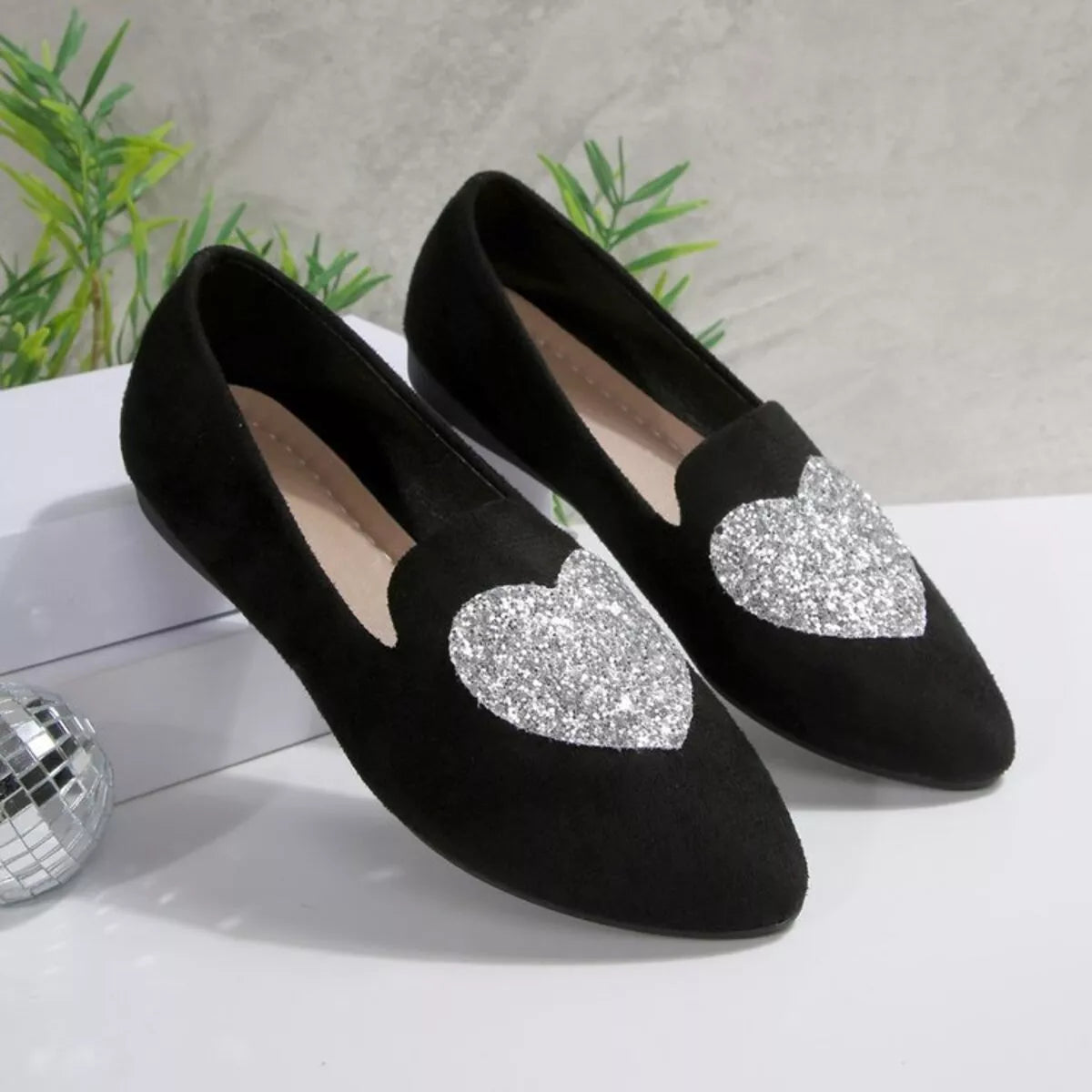 Point Toe Heart Slip-Ons