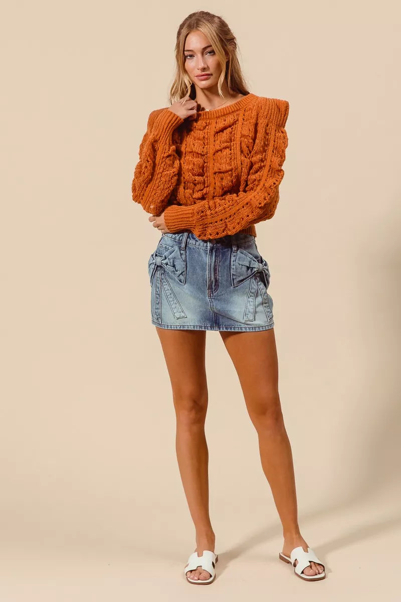 SO ME Bow Knot Pocket Denim Mini Skirt